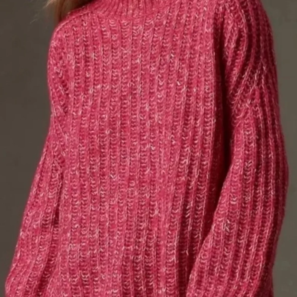 Anthropologie Pilcro Mock Neck Chunky Rib Knit Sweater Size M Pink Pullover
